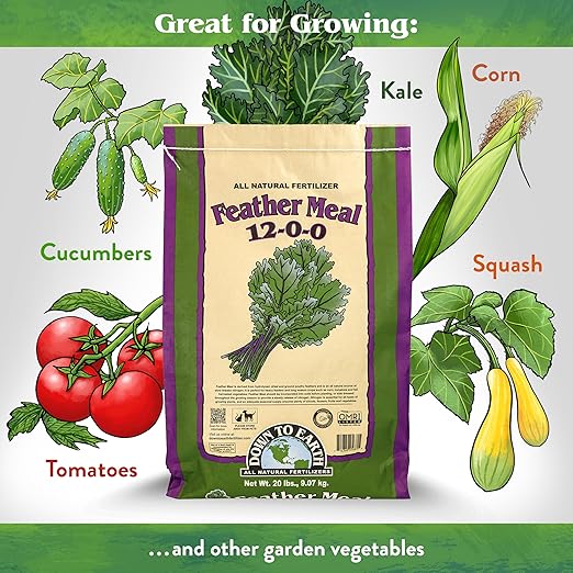 Down To Earth All Natural Fertilizers Organic Feather Meal - Slow Release Nitrogen Plant Food for Green Growth 12-0-0 40 lb