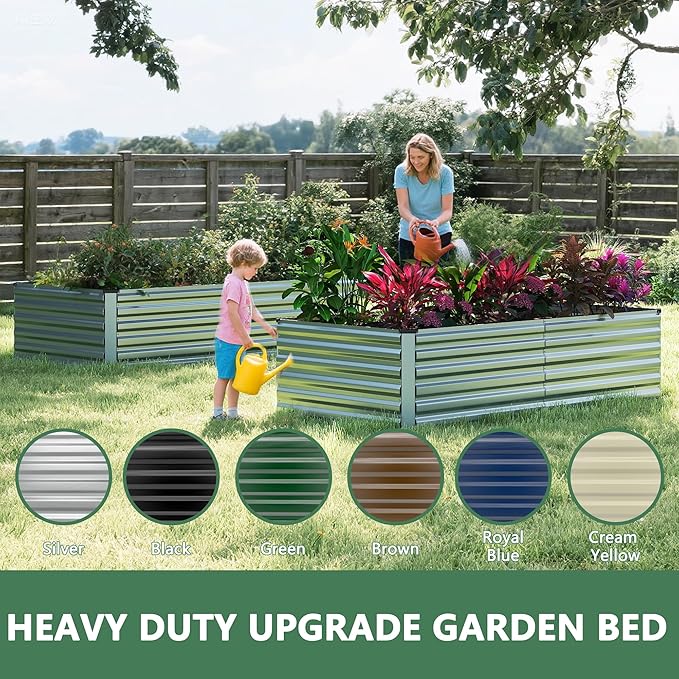 FOOWIN 2pcs 8x4x2ft Galvanized Raised Garden Bed Planter Raised Garden Boxes Outdoor Large Metal Raised Beds for Gardening Garden Bed for Vegetables Flowers Herb478 Gallon Capacity Silver