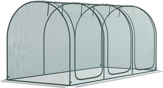 9' x 4' Crop Cage Plant Protection Tent with Three Zippered Doors Storage Bag and 6 Ground Stakes for Garden Yard Lawn Green