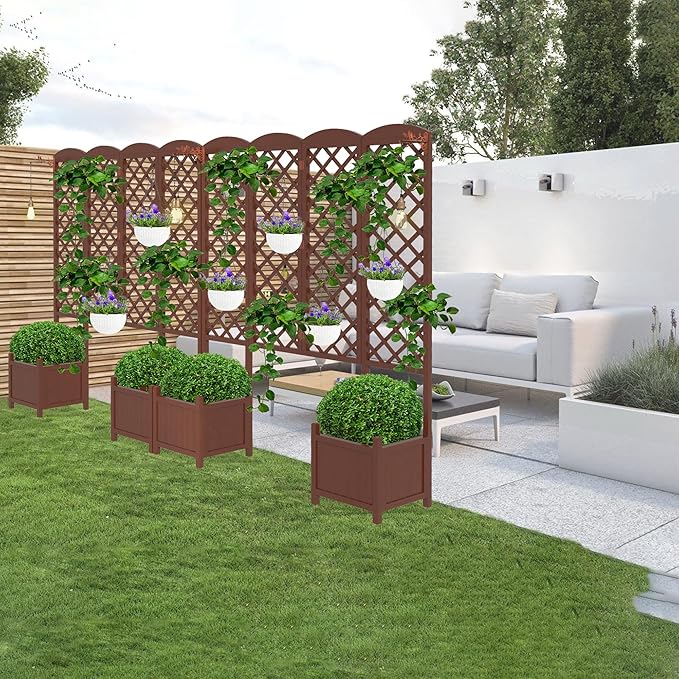 Planter Box with Trellis72in Tall Outdoor Wooden Raised Garden Bed with TrellisPatio Balcony Garden Privacy Planter Box for Climbing PlantsFruitsVegetablesFlowersDark Brown