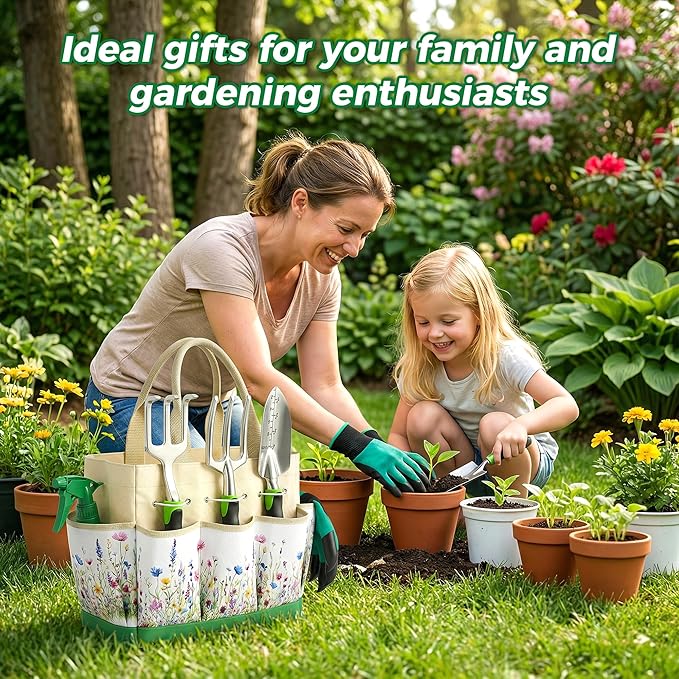 Gardening Tools 10-Piece Heavy Duty Garden Tool Set with Fashion and Durable Garden Tools Organizer Handbag Rust-Proof Gardening Hand Tools Weeding Kit Ideal Gardening Gifts for Women
