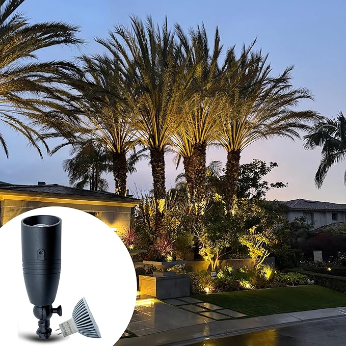 Top Notch Aluminum Black Outdoor Landscape Spotlight (4 Pack) 12V Heavy Duty Low Voltage LED Spot Light Waterproof for Garden and Yard Up Lighting Fixture Without Bulb