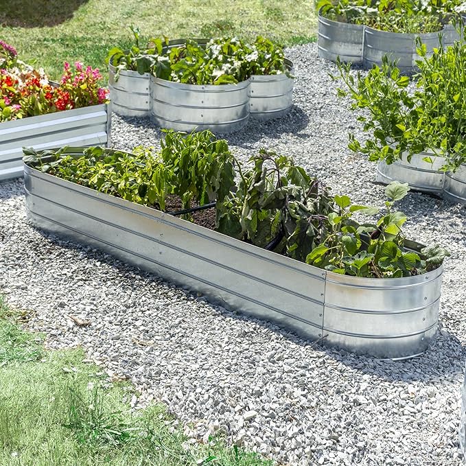 Grapevine Galvanized Steel Raised Garden Bed Oval 79IN Silver