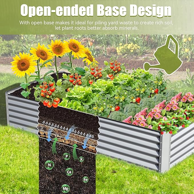 8x4 ft Galvanized Raised Garden Bed - Large Metal Planter Box for Vegetables Herbs &amp Flowers