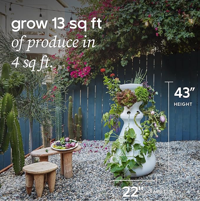 Farmstand Tiny Starter Kit with 12 Seedling Credits | 3 ft 8 in Vertical Hydroponic Garden Tower | Self-Watering Outdoor Growing System for Herbs Greens &amp Vegetables | Made in USA