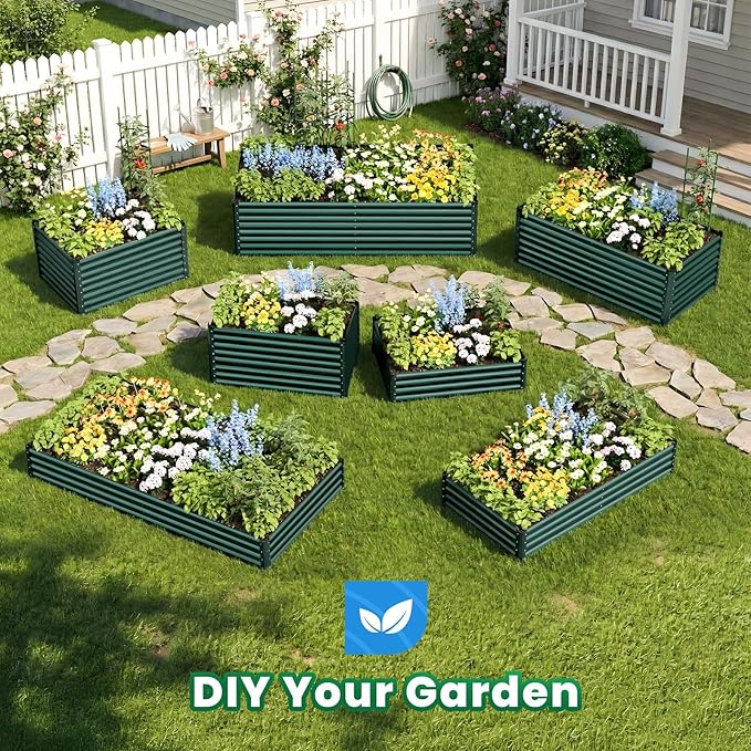 Quictent Galvanized Raised Garden Bed 8x4x2 Ft Tall Metal Planter Box for Vegetables Outdoor Bottomless for Backyard 2 Tomato Cages Included 22.04 Deep (Green)
