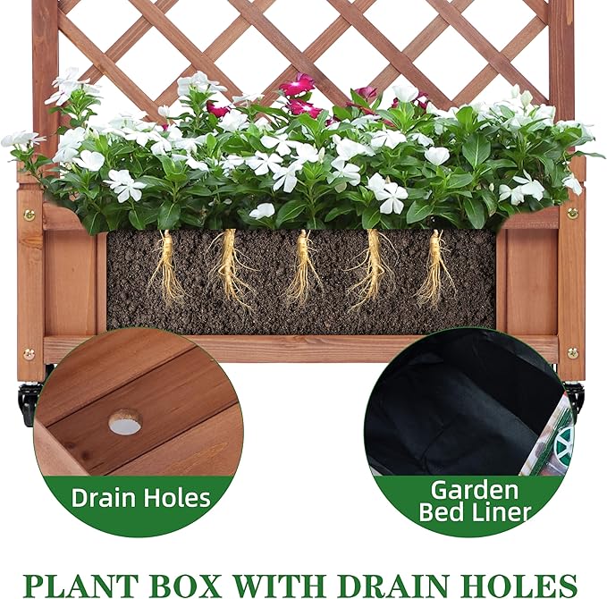 Raised Garden Bed with Trellis Set of 2 Outdoor Wood Planter Box &amp Plant Stand with Climbing Racks