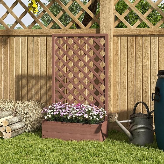 Raised Garden Bed with Trellis Lattice Wood Planter Box with Self Draining Gap Freestanding Trellis Planter for Climbing Plants Vines Flowers 29.5 x 13.25 x 53.25 Light Brown