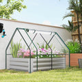 Outsunny 4 x 3 x 3ft Raised Garden Bed with Mini Greenhouse Galvanized Raised Garden Bed with Cover for Herbs and Vegetables Small Greenhouse for Patio Garden Balcony Clear and Gray