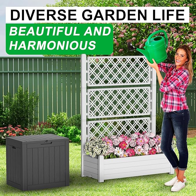 43.43×18.27×59.29IN Resin Planter Raised Beds with SteelsRaised Garden Bed Outdoor Waterproof &amp UV ResistantElevated Garden Beds for BackyardPatio &amp Balcony(Ashen)