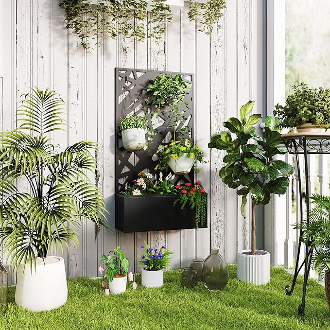 24'x9.1'x44.5' Durable Metal Garden Bed Container Featuring Privacy Screen Wall Installation or Freestanding Designed for Year-Round Use and Small Gardens