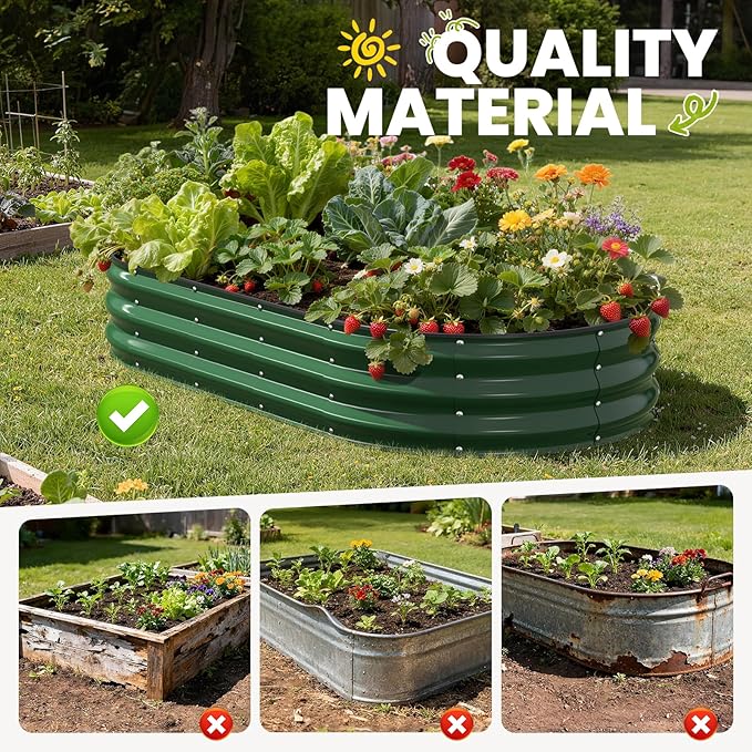 Galvanized Raised Garden Bed 6x3x1 FT Oval Metal Raised Garden Bed Outdoor Planter Box with Open Bottom Rust-Resistant Steel Garden Bed for Vegetables Herbs Flowers Easy Assembly