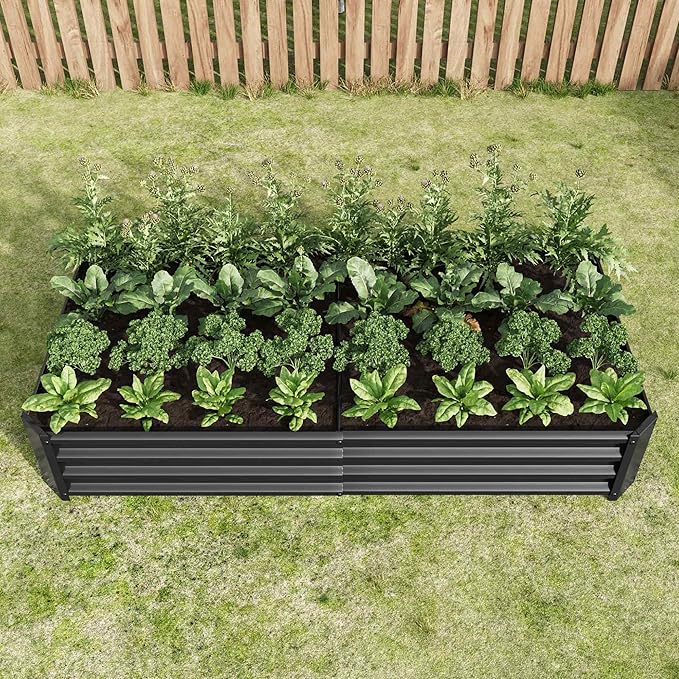 Raised Garden Beds Outdoor Rectangle Galvanized Metal Planter Box with Kit Above Ground Garden Bed for Vegetables Herbs Flowers and Plants (Black 6×3×1)