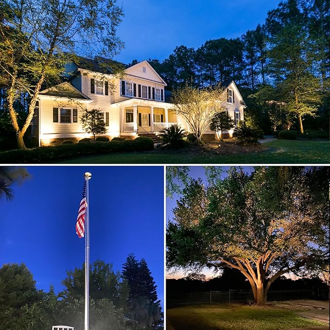 SUNVIE 40W Spot Lights Outdoor 120V LED Plug in Spotlight Outdoor 4000LM Ultra Bright Flag Pole Light 3000K Warm White Landscape Spotlights for Yard House Tree Lawn Signage with Stake &amp 5.5FT Cor