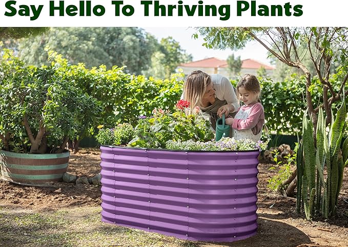 Plant &amp Plot Galvanized Raised Garden Beds Outdoor // 4×2×2 ft Planter Raised Beds for Gardening Vegetables Flowers // Large Metal Garden Box (Purple) // Patented Tool-Free Design