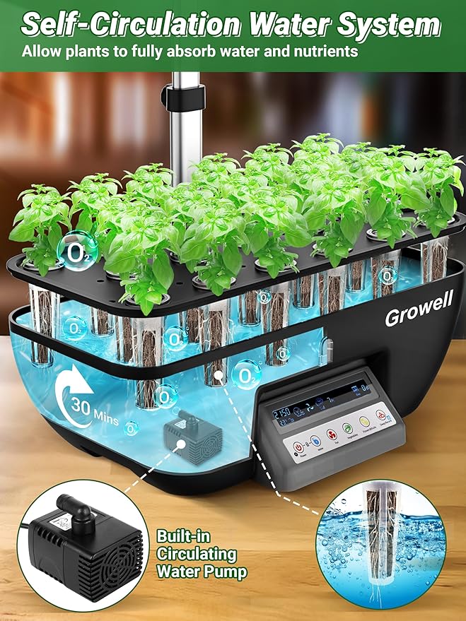 Hydroponics Growing System Kit 17 Pods Herb Garden with 102 28W Full-Spectrum Grow Lights &amp 2 Fans Indoor Garden with Water Pump 10L Water Tank Auto Timer Height Adjustable (Black &amp Grey)