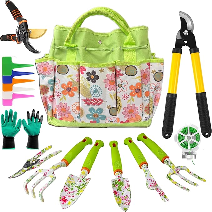 Gardening Tools – 42 Piece Premium Gardening Tool SetHeavy Duty Hand Tools with Fashion Garden Tools Organizer HandbagRust-Proof Gardening Tool Kit Ideal Gardening Gifts for Women(Pink Floral)