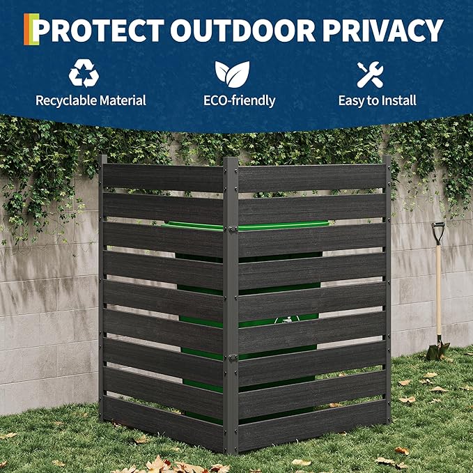 49 h x 38 w (2 Panels) Privacy ScreenTrash Can Fence Air Conditioner Fence Wood Plastic Composite Fence PanelIdeal Outdoor Privacy Wall Pool Equipment EnclosureBlack