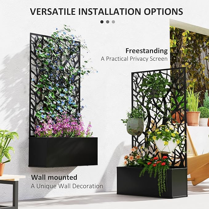 Metal Raised Garden Bed with Privacy Panel and Trellis