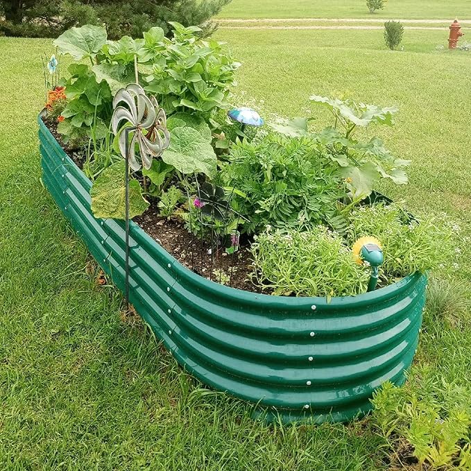 6 Pack 8x3x1.5FT Galvanized Raised Garden Bed Kit Oval Metal Ground Planter Box Outdoor Bottomless Planter Raised Beds for Vegetables Flowers Herbs Fruits Green