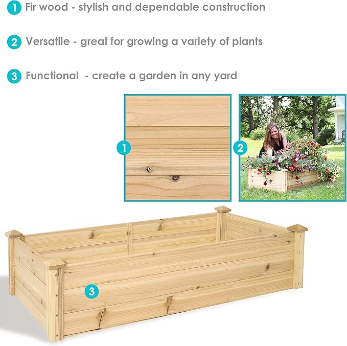 Sunnydaze Rectangular Wood Raised Garden Bed – Outdoor Elevated Planter Box for Flower Vegetable and Herb Gardening - 4’ x 2’