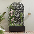 Casaphoria Metal Raised Garden Bed with Trellis and Wheels 72x35x16 Arched Planter Box for Climbing Plants Vegetables &amp Vines Features Drainage Holes and Privacy Screen (Black-Net)
