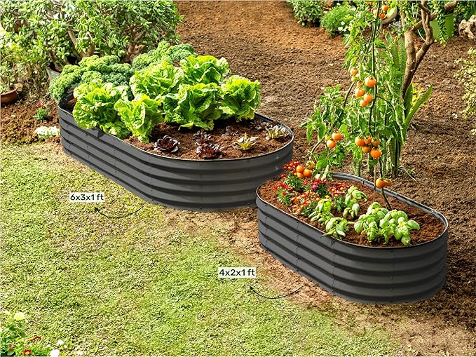 Plant &amp Plot Galvanized Raised Garden Beds Outdoor // 6×3×1 ft Planter Raised Beds for Gardening Vegetables Flowers // Large Metal Garden Box // Patented Tool-Free Design (Dark Gray)