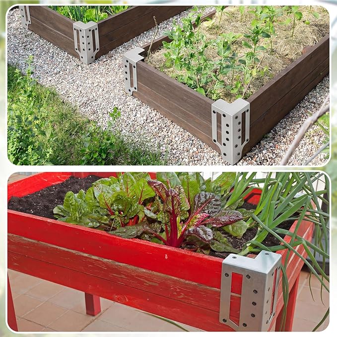 12 Pack Raised Garden Bed Corner Brackets with Securing Lip Fits Lumber up to 2 x 12 Metal Garden Corner Bracket for Wood Frame Bed 4.7 L x 2 W x 10.5 H (Sliver)