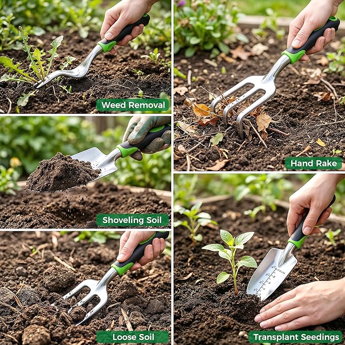 Gardening Tools 10-Piece Heavy Duty Garden Tool Set with Fashion and Durable Garden Tools Organizer Handbag Rust-Proof Gardening Hand Tools Weeding Kit Ideal Gardening Gifts for Women