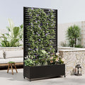 Metal Planter Box with Trellis &amp Wheels Outdoor Privacy Planters for Patio Mobile Raised Garden Bed with Trellis for Climbing Plants Balcony &amp Backyard (Black 1)