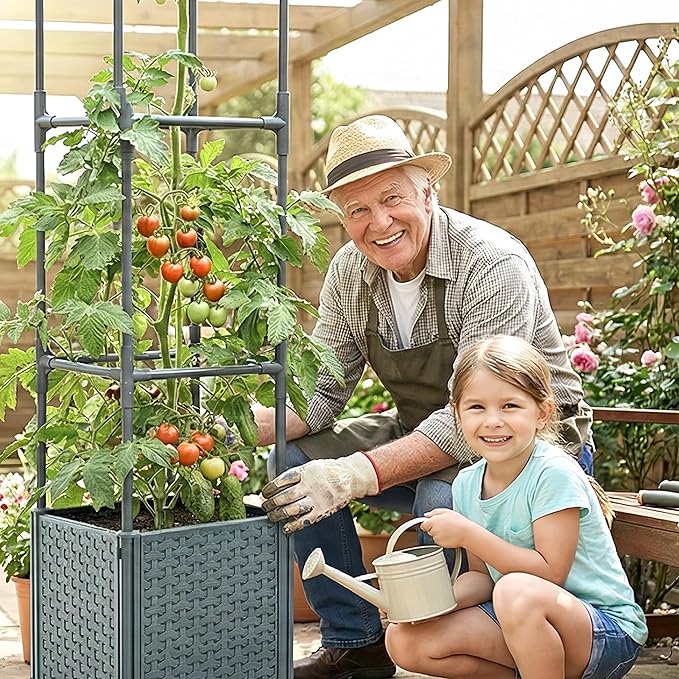 Raised Garden Bed with Tomato Planter Cage 41.3 Trellis Planter Boxes for Outdoor Patio Greenhouse Gardening Climbing Vegetables