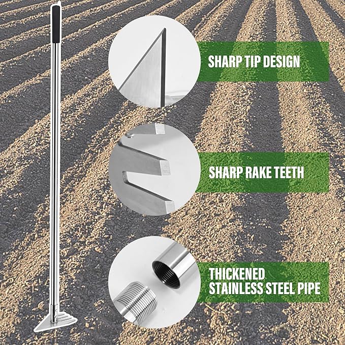 4-in-1 Garden Hoe Tool and Weeder 56 Inch Ergonomic Long Handle Cultivator with Sharp Stainless Steel Blade Heavy Duty Garden Hand Tiller for Weeding Digging Loosening SoilRemoving Moss