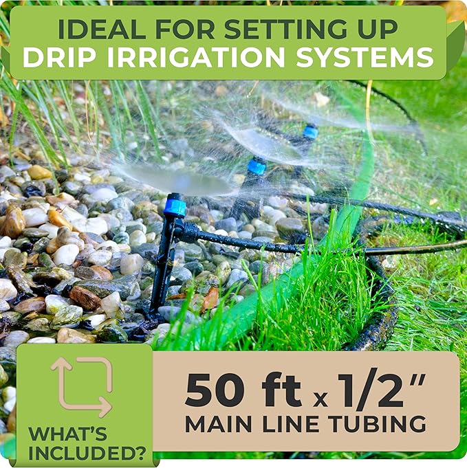 Carpathen 50 FT 1/2 Irrigation Tubing Mainline - Drip Irrigation Tubing Perfect for Push-To-Connect Garden Irrigation System or as Blank Distribution Hose for Any Gardening Project