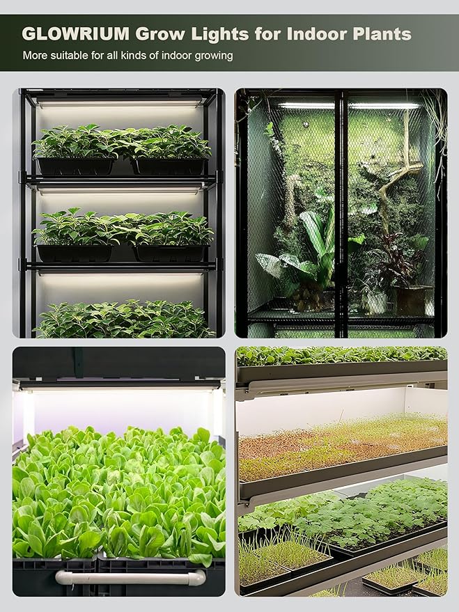 GLOWRIUM Smart Grow Lights for Indoor Plants with APP Full Spectrum Grow Lights for Seed Starting G6 Plant Light Strip with auto Timer 3 Angle dimming Levels for Plant Shelf 2-Pack (Black 16W)
