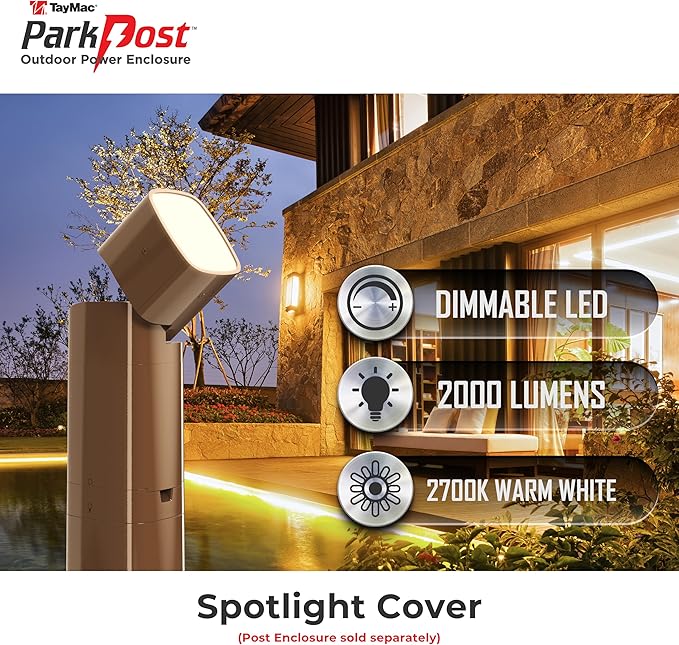 TayMac Bronze Spotlight Slide Cover PPSLZ for ParkPost Outdoor Power Enclosure (Required) 2000-Lumen 2700K Polycarbonate Post Cap Light for Garden Decor Seamless Spot Lighting Accessory