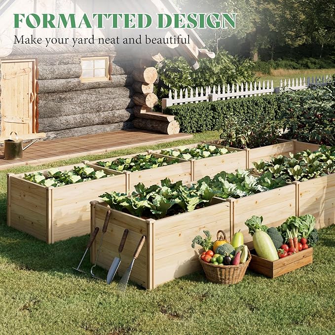 PaPaJet Raised Garden Bed for Outdoor Eleven GridsDeep Large Planter Box for Gardening Vegetables Flowers Herbs（7.5× 14.8× 1.6FT）