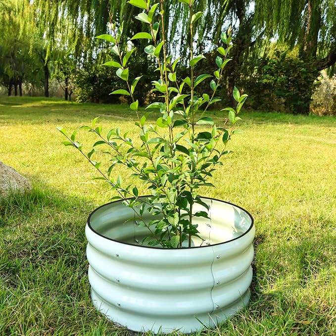 SnugNiture 2x2x1ft Round Galvanized Raised Garden Bed Kit Outdoor Metal Planter Box for Planting Plants Vegetables White