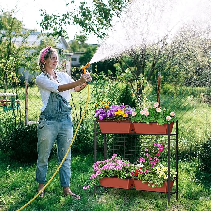 Raised Garden Beds with Legs Elevated Planter Box Outdoor for Vegetables Flowers Herbs Indoor Standing Garden Bed with Drainage Holes for Backyard Patio Gardening Red