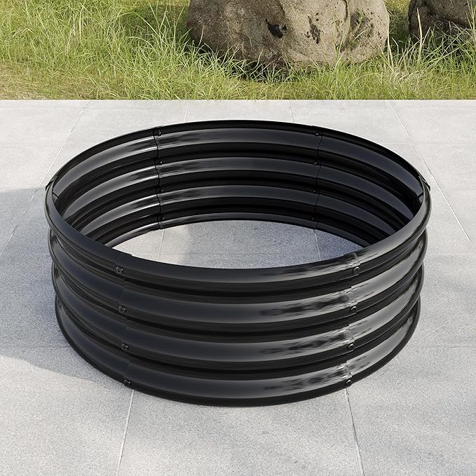 32.08*11.4 Tall Round Raised Garedn BedMetal Raised Beds for Vegetables Outdoor GRaised Planter Box Backyard Patio Planter Raised Beds for Flowers Herbs Fruits Black