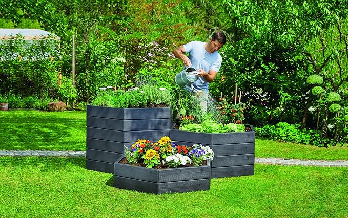 Exaco Trading Company Exaco 645100 Modern Modular Raised Bed - Hexagon Shape 2 Panels High