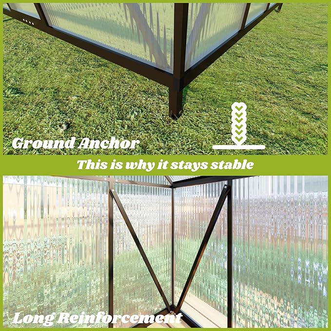 6x4 FT Greenhouse for Outdoors Polycarbonate Greenhouse with Quick Setup Structure and Roof Vent Aluminum Large Walk-in Green House for Outside Garden Backyard Dark Gray