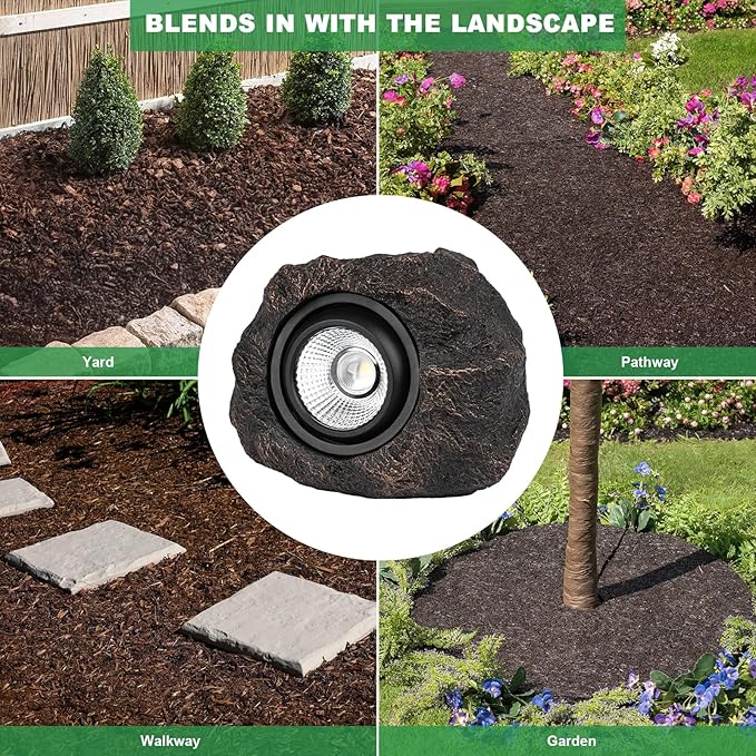 Solar Rock Lights Outdoor Garden Waterproof - Super Bright LED Solar Spotlights Solar Powered Landscape Path Decorative Garden Stone Lights for Pathway Walkway Yard Patio (2 Pack)