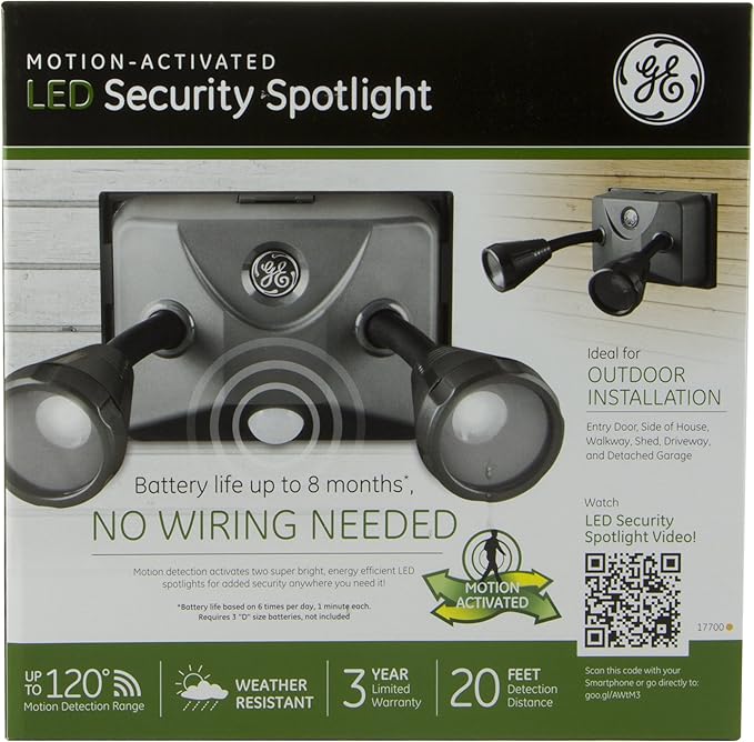 GE Outdoor Motion-Activated Led Security Spotlight Grey/Black 17700