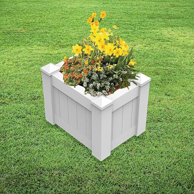 E&ampK Sunrise 31x20x20 Raised Garden Bed White Vinyl Above Ground Planter Box for Growing Vegetables Flowers Herbs DIY Gardening Yard Patio Lawn Outdoor (5 Pcs)