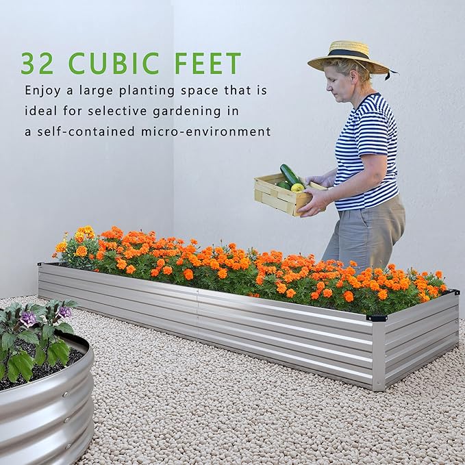 2PCS Galvanized Raised Garden Bed KitVegetable Boxes-Rectangle Metal Flower BoxLarge Planter Raised Beds Outdoor Garden for PlantingFruitHerb-Silver
