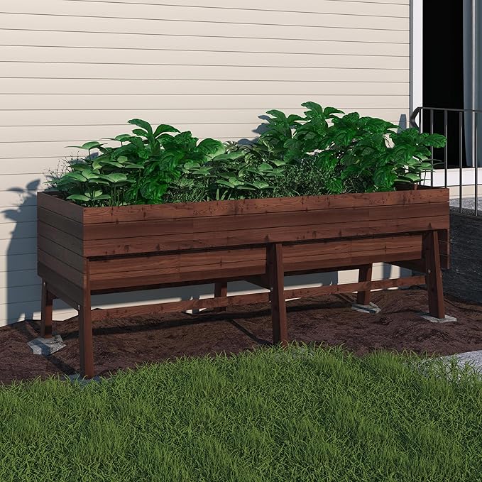 6x3x2FT Raised Garden Bed for Vegetable and Flower with Legs Large Outdoor Elevated Wood Planted Box with Liner Backyard and Patio Rustic Brown