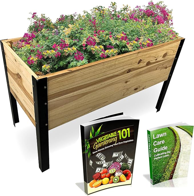 Backyard Expressions Raised Garden Bed Elevated Wood Planter Box Stand - 35.5 W x 15.5 D x 22 H