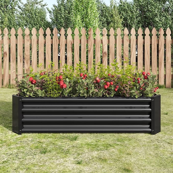 Metal Raised Garden Bed Rectangle Raised Planter 4×2×1ft for Flowers Plants Vegetables Herb Black