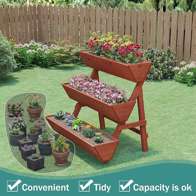 Raised Garden Bed 3 Tier Vertical Garden Planter for Indoor &amp Outdoor Raised Planter Box with Legs Garden Planter Box for Flowers/Vegetables/Plants