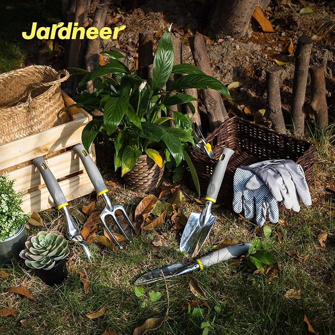 Jardineer Garden Tools Set 8PCS Heavy Duty Garden Tool Kit with Outdoor Hand Tools Garden Gloves and Storage Tote Bag Gardening Tools Gifts for Women and Men